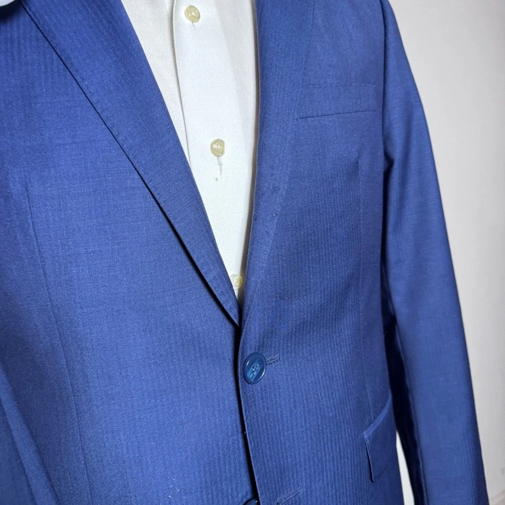 Calvin Klein Suit Mens 40S W32 Blue Solid Extreme Slim Fit 2-Button Wool